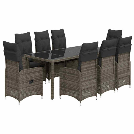 vidaXL 9-delige Bistroset met kussens poly rattan grijs afbeelding2 - 1