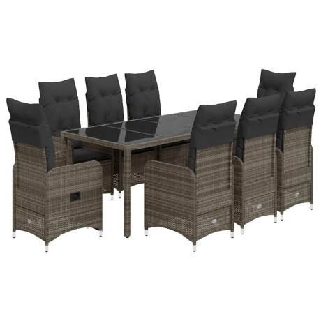 vidaXL 9-delige Bistroset met kussens poly rattan grijs afbeelding2 - 1