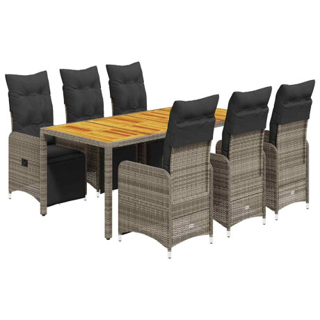vidaXL 7-delige Bistroset met kussens poly rattan grijs afbeelding2 - 1
