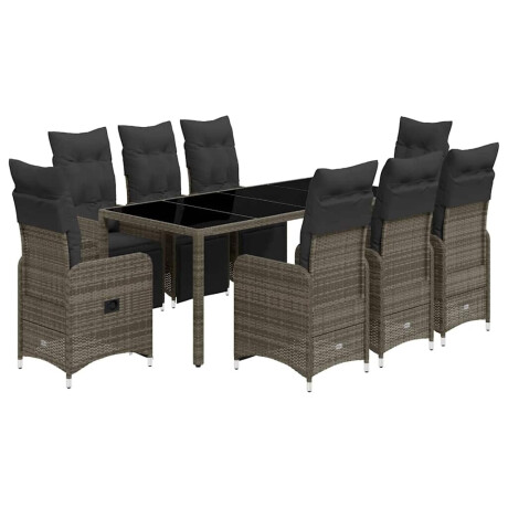 vidaXL 9-delige Bistroset met kussens poly rattan grijs afbeelding2 - 1