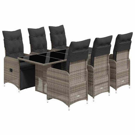 vidaXL 7-delige Bistroset met kussens poly rattan grijs afbeelding2 - 1