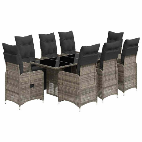 vidaXL 9-delige Bistroset met kussens poly rattan grijs afbeelding2 - 1