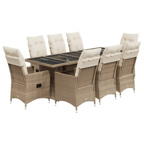 vidaXL 9-delige Bistroset met kussens poly rattan beige afbeelding2 - 1