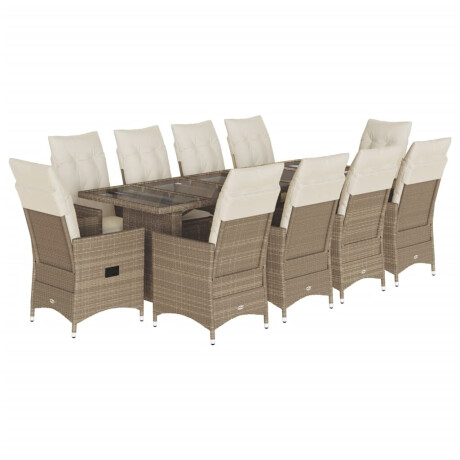 vidaXL 11-delige Bistroset met kussens poly rattan beige afbeelding2 - 1