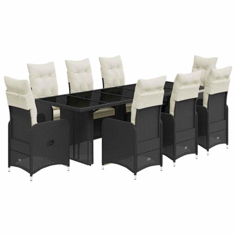 vidaXL 9-delige Bistroset met kussens poly rattan zwart afbeelding2 - 1