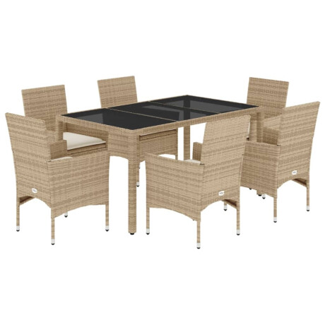 vidaXL 7-delige Tuinset met kussens poly rattan en glas beige afbeelding2 - 1