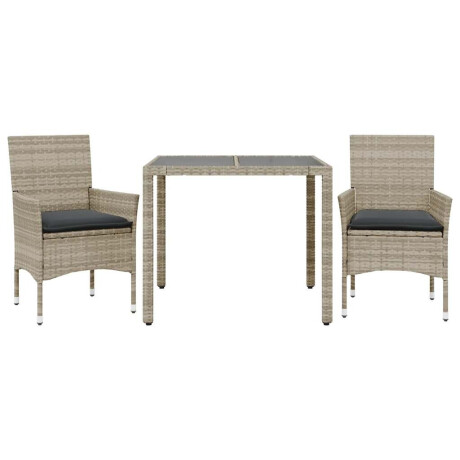 vidaXL 3-delige Tuinset met kussens poly rattan en glas grijs afbeelding2 - 1