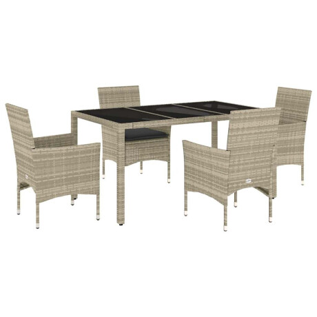 vidaXL 5-delige Tuinset met kussens poly rattan en glas lichtgrijs afbeelding2 - 1
