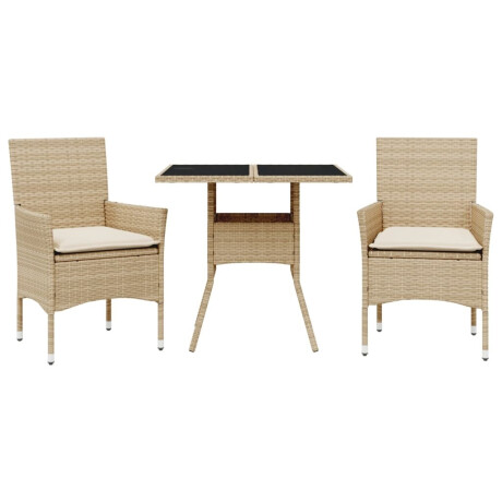 vidaXL 3-delige Tuinset met kussens poly rattan en glas beige afbeelding2 - 1