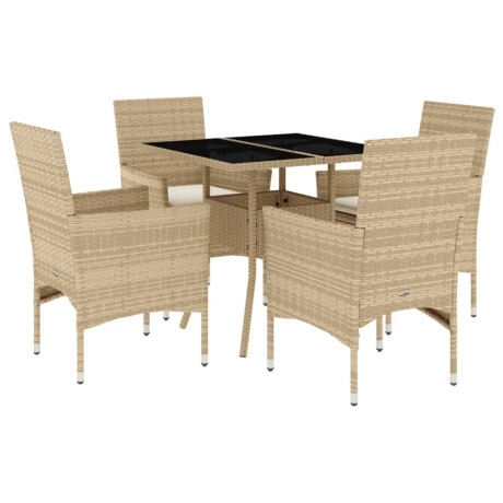 vidaXL 5-delige Tuinset met kussens poly rattan en glas beige afbeelding2 - 1