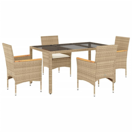 vidaXL 5-delige Tuinset met kussens poly rattan en glas beige afbeelding2 - 1