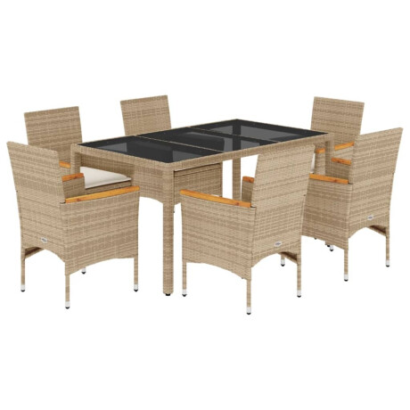 vidaXL 7-delige Tuinset met kussens poly rattan en glas beige afbeelding2 - 1