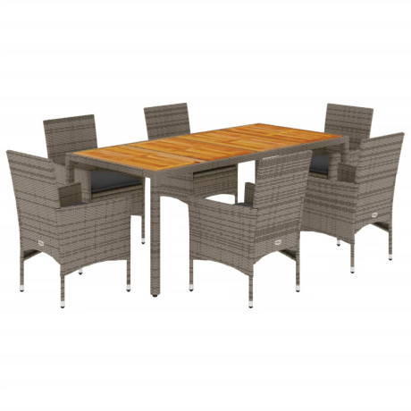 vidaXL 7-delige Tuinset met kussens poly rattan en acaciahout grijs afbeelding2 - 1
