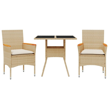 vidaXL 3-delige Tuinset met kussens poly rattan en glas beige afbeelding2 - 1