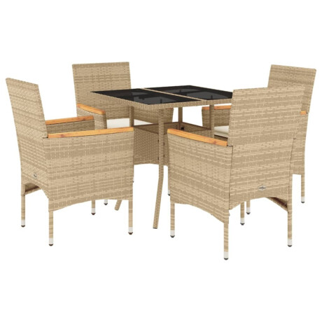vidaXL 5-delige Tuinset met kussens poly rattan en glas beige afbeelding2 - 1