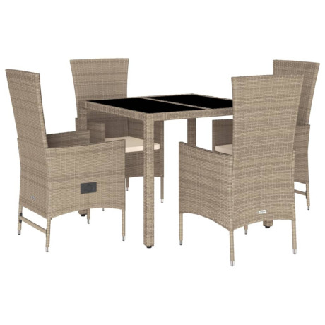 vidaXL 5-delige Tuinset met kussens poly rattan beige afbeelding2 - 1