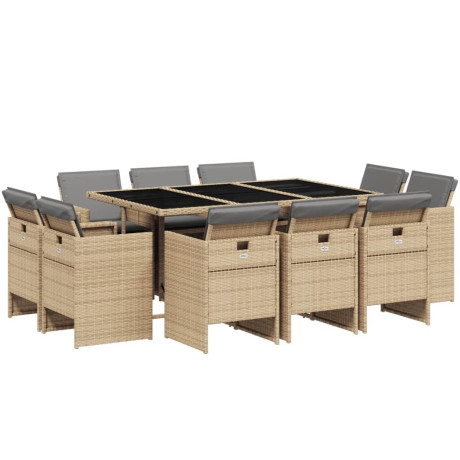 vidaXL 11-delige Tuinset met kussens poly rattan gemengd beige afbeelding2 - 1