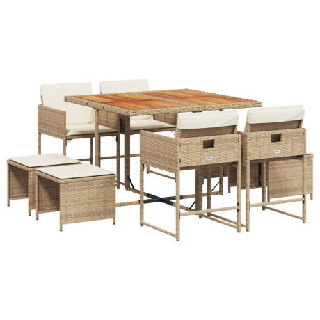 vidaXL 9-delige Tuinset met kussens poly rattan beige afbeelding2 - 1