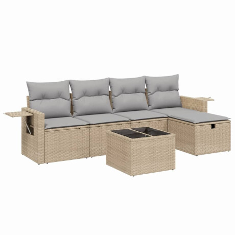 vidaXL 6-delige Loungeset met kussens poly rattan gemengd beige afbeelding2 - 1