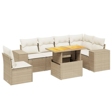 vidaXL 7-delige Loungeset met kussens poly rattan beige afbeelding2 - 1