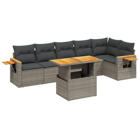 vidaXL 7-delige Loungeset met kussens poly rattan grijs afbeelding2 - 1