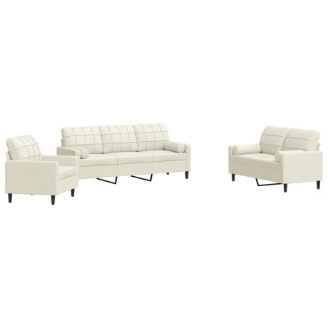 vidaXL 3-delige Loungeset met kussens en bolsters fluweel crèmekleurig afbeelding2 - 1