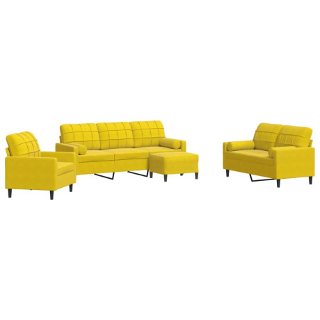 vidaXL 4-delige Loungeset met kussens en bolsters fluweel geel afbeelding2 - 1
