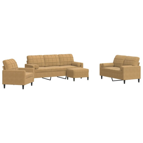 vidaXL 4-delige Loungeset met kussens en bolsters fluweel bruin afbeelding2 - 1