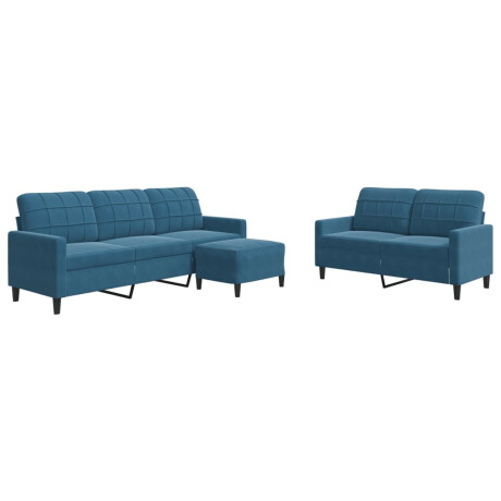vidaXL 3-delige Loungeset met kussens fluweel blauw afbeelding2 - 1
