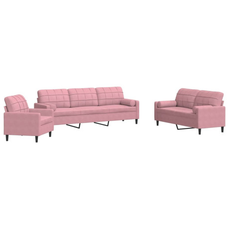 vidaXL 3-delige Loungeset met kussens en bolsters fluweel roze afbeelding2 - 1