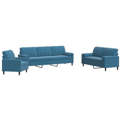 vidaXL 3-delige Loungeset met kussens en bolsters fluweel blauw afbeelding2 - 1