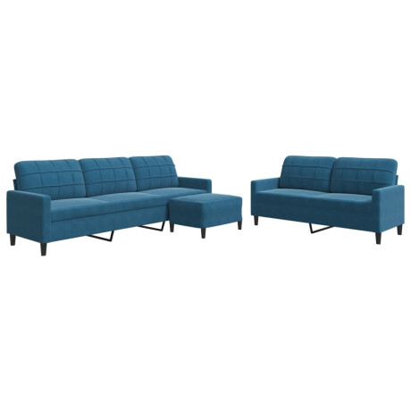 vidaXL 3-delige Loungeset met kussens fluweel blauw afbeelding2 - 1