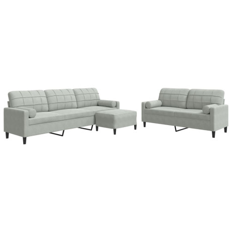 vidaXL 3-delige Loungeset met kussens en bolsters fluweel lichtgrijs afbeelding2 - 1