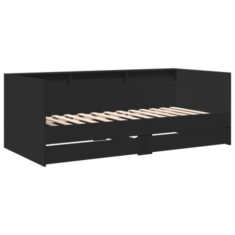 vidaXL Slaapbank met lades 90x200 cm bewerkt hout zwart afbeelding2 - 1