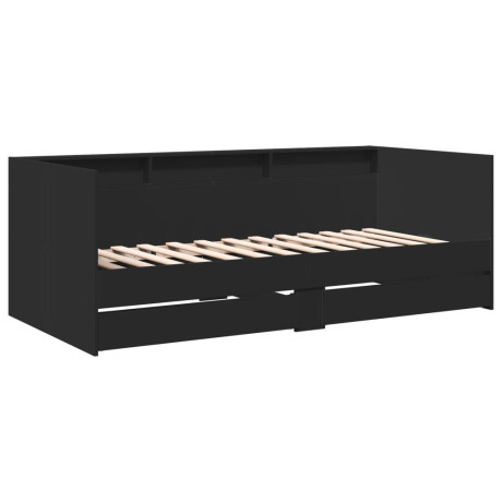 vidaXL Slaapbank met lades 90x190 cm bewerkt hout zwart afbeelding2 - 1
