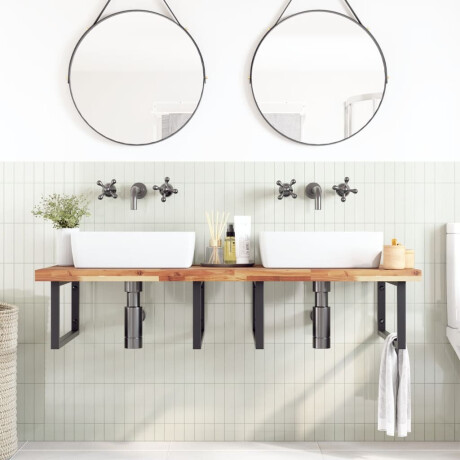 vidaXL Wastafelblad met olieafwerking 140x60x4 cm massief acaciahout afbeelding2 - 1