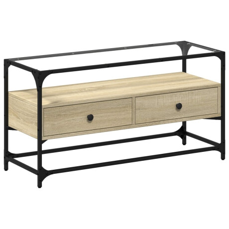 vidaXL Tv-meubel met glazen blad 98x35x51 cm bewerkt hout sonoma eiken afbeelding2 - 1