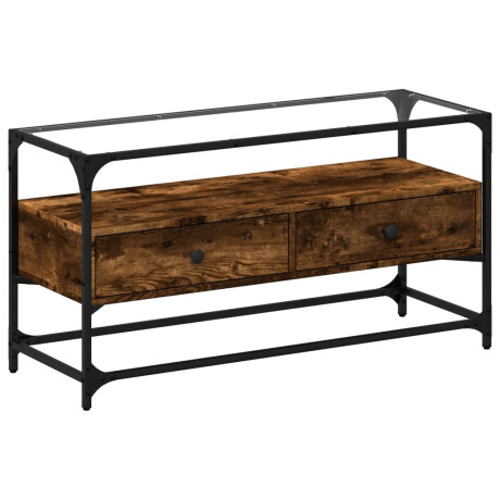 vidaXL Tv-meubel met glazen blad 98x35x51 cm hout gerookt eikenkleurig afbeelding2 - 1