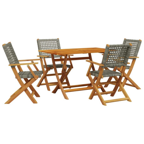 vidaXL 5-delige Tuinset poly rattan en massief hout grijs afbeelding2 - 1