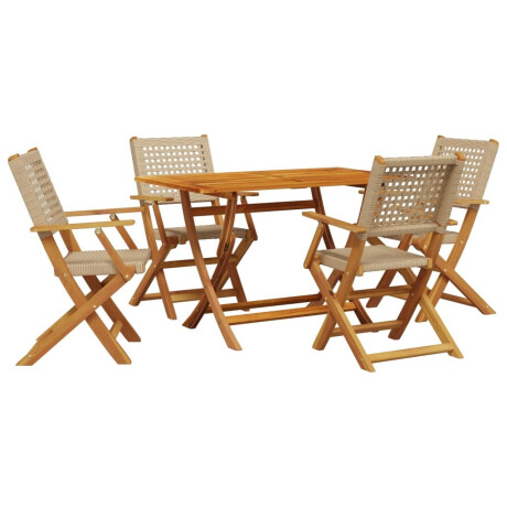 vidaXL 5-delige Tuinset poly rattan en massief hout beige afbeelding2 - 1