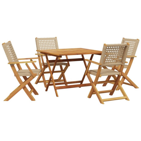 vidaXL 5-delige Tuinset poly rattan en massief hout beige afbeelding2 - 1