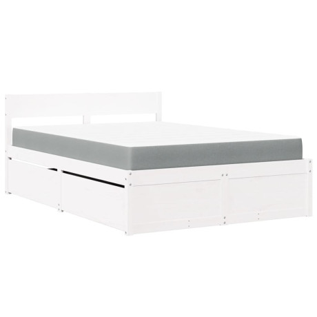 vidaXL Bed met lades en matras massief grenenhout wit 120x200 cm afbeelding2 - 1
