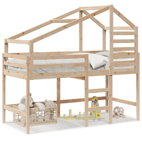 vidaXL Halfhoogslaper met ladder en bedhuis grenenhout 80x200 cm afbeelding2 - 1