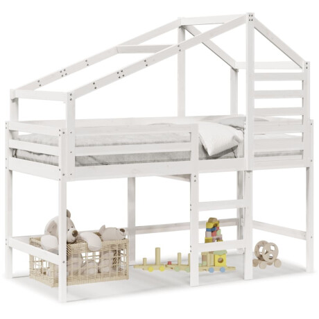 vidaXL Halfhoogslaper met ladder en bedhuis grenenhout wit 80x200 cm afbeelding2 - 1