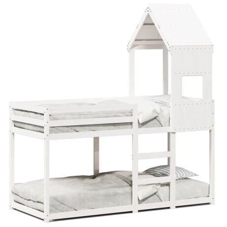 vidaXL Stapelbed met dak massief grenenhout wit 75x190 cm afbeelding2 - 1