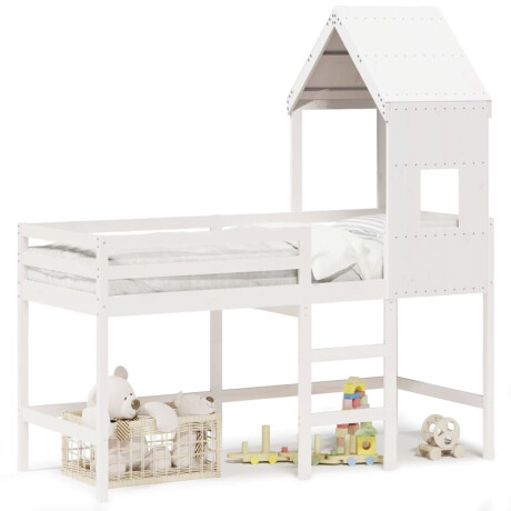 vidaXL Halfhoogslaper met ladder en bedhuis grenenhout wit 80x200 cm afbeelding2 - 1