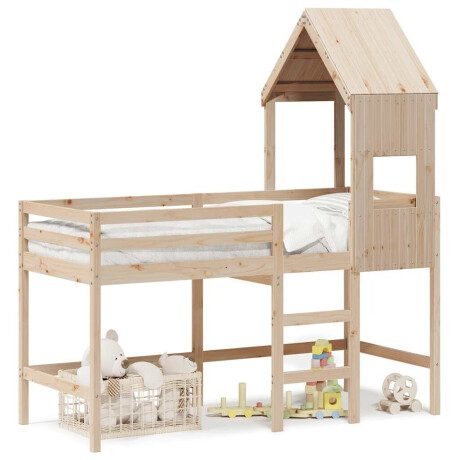 vidaXL Halfhoogslaper met ladder en bedhuis grenenhout 90x190 cm afbeelding2 - 1