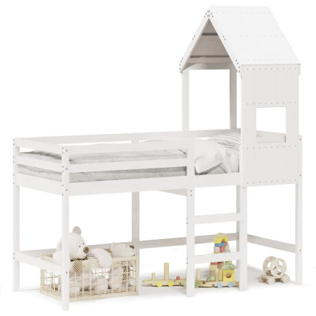 vidaXL Halfhoogslaper met ladder en bedhuis grenenhout wit 90x190 cm afbeelding2 - 1