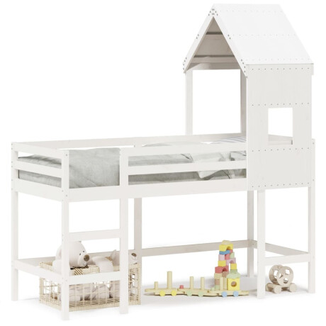 vidaXL Halfhoogslaper met ladder en bedhuis grenenhout wit 80x200 cm afbeelding2 - 1