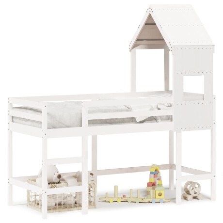 vidaXL Halfhoogslaper met ladder en bedhuis grenenhout wit 90x190 cm afbeelding2 - 1